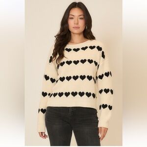 Heart Patterned Cream and Black Sweater